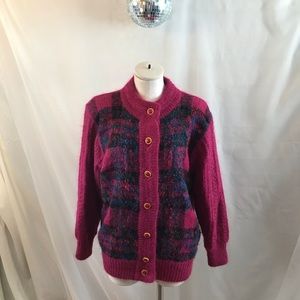 Vintage 90’s Mohair Plaid Lined Cardigan Sweater
